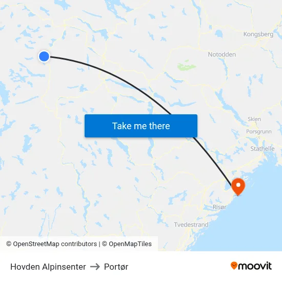 Hovden Alpinsenter to Portør map