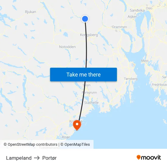 Lampeland to Portør map