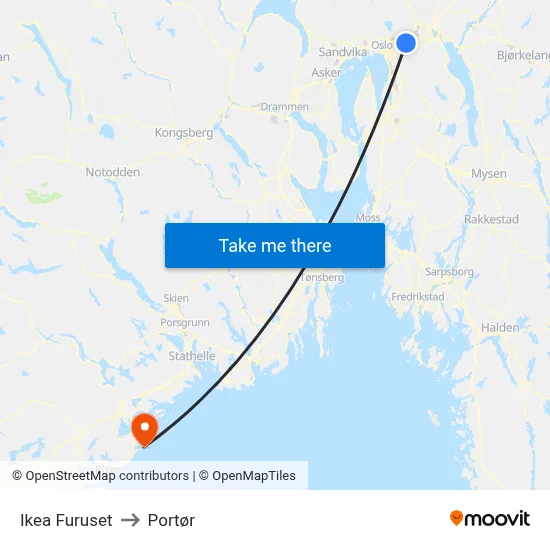 Ikea Furuset to Portør map