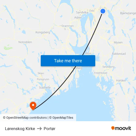 Lørenskog Kirke to Portør map