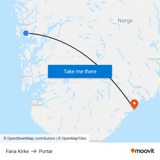 Fana Kirke to Portør map