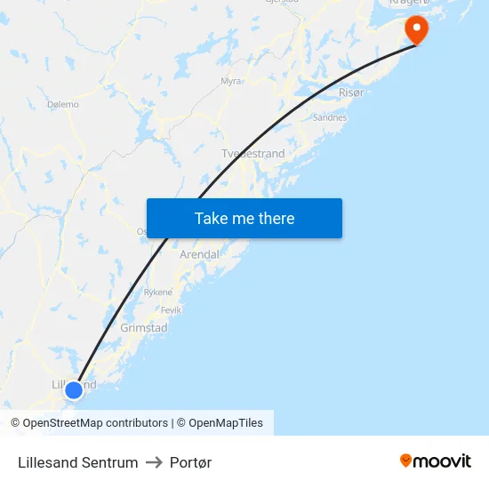 Lillesand Sentrum to Portør map