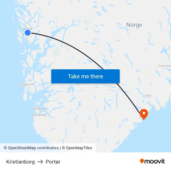 Kristianborg to Portør map
