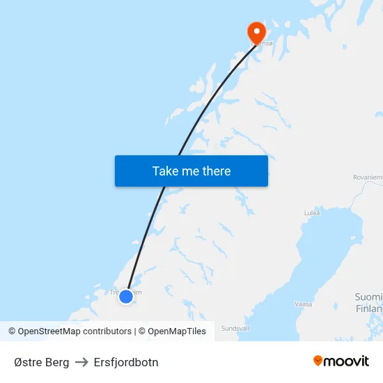 Østre Berg to Ersfjordbotn map