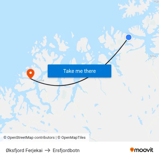 Øksfjord Ferjekai to Ersfjordbotn map