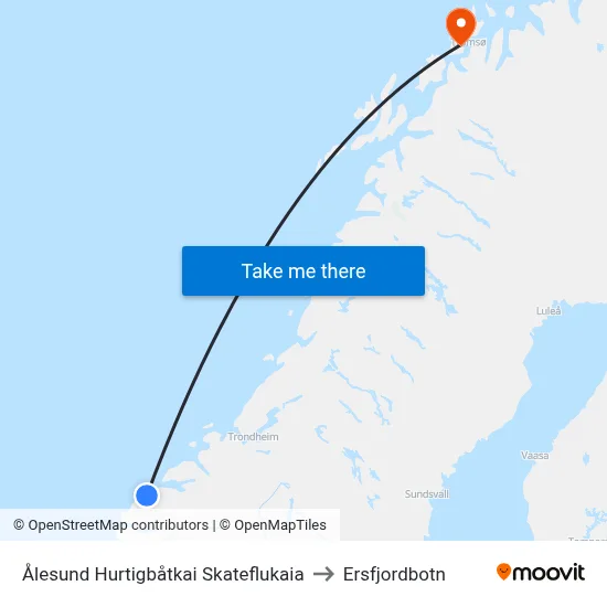 Ålesund Hurtigbåtkai Skateflukaia to Ersfjordbotn map