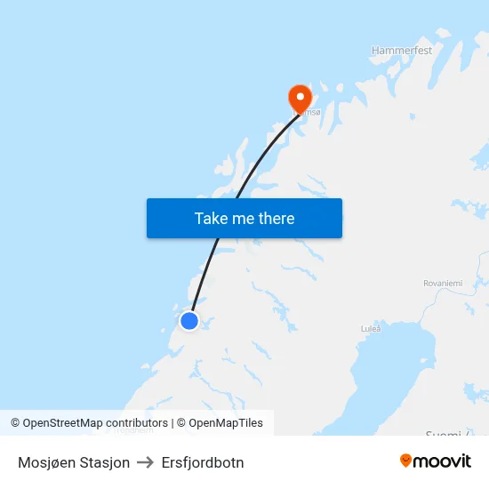 Mosjøen Stasjon to Ersfjordbotn map