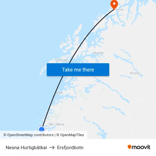 Nesna Hurtigbåtkai to Ersfjordbotn map