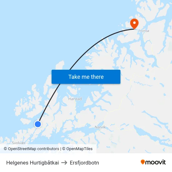 Helgenes Hurtigbåtkai to Ersfjordbotn map