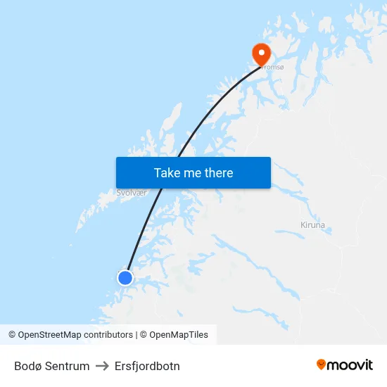 Bodø Sentrum to Ersfjordbotn map