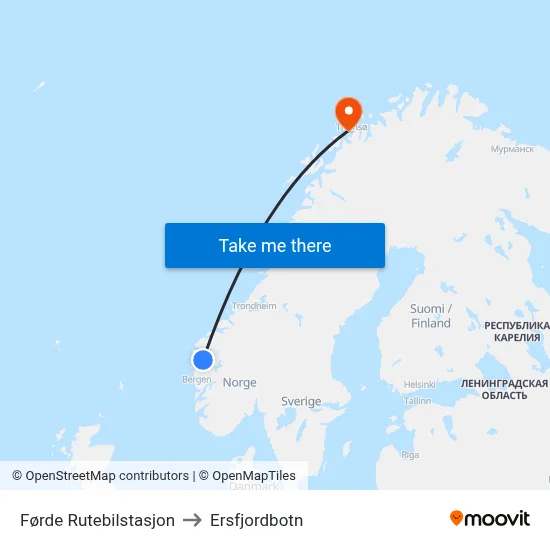 Førde Rutebilstasjon to Ersfjordbotn map