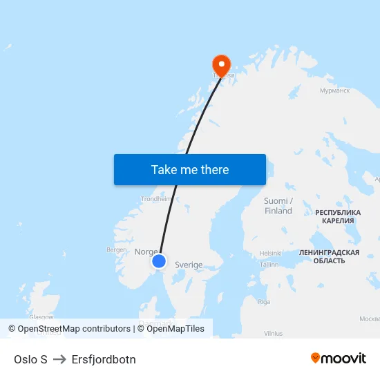 Oslo S to Ersfjordbotn map