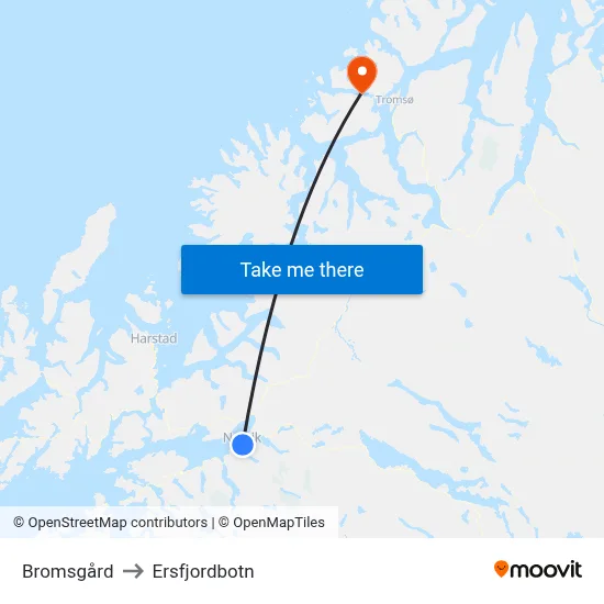 Bromsgård to Ersfjordbotn map