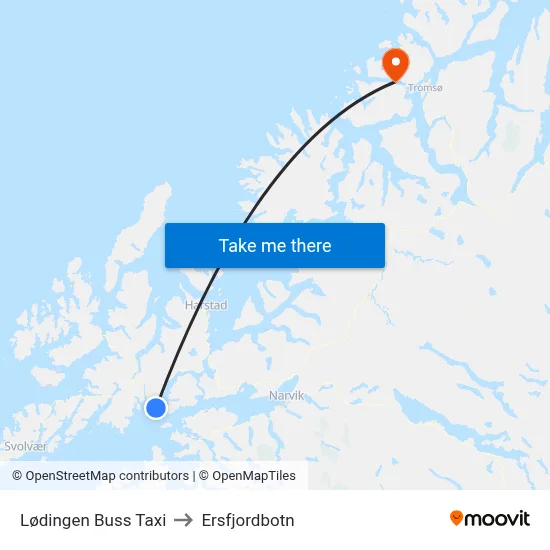 Lødingen Buss Taxi to Ersfjordbotn map