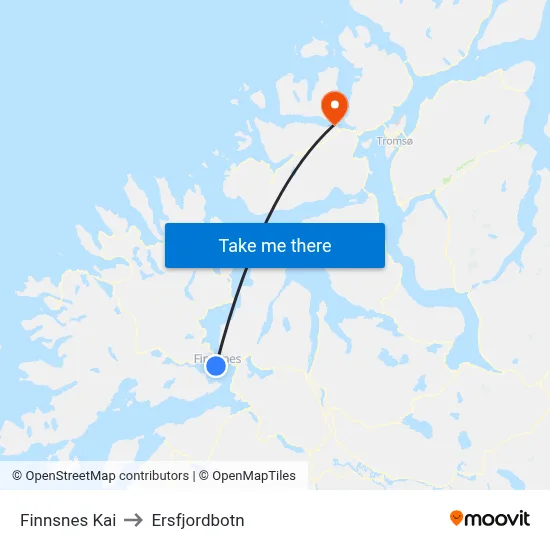 Finnsnes Kai to Ersfjordbotn map