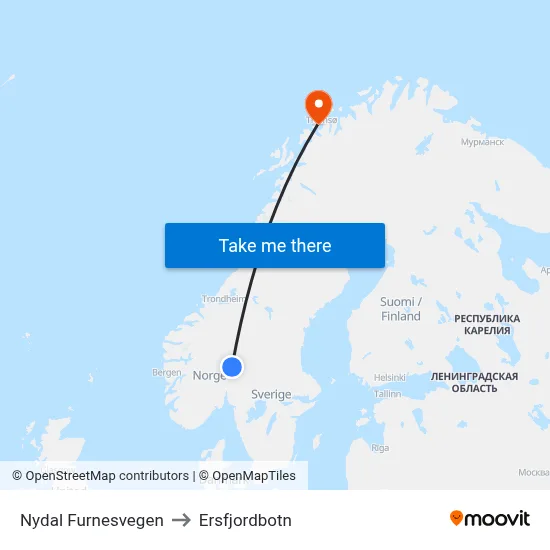 Nydal Furnesvegen to Ersfjordbotn map