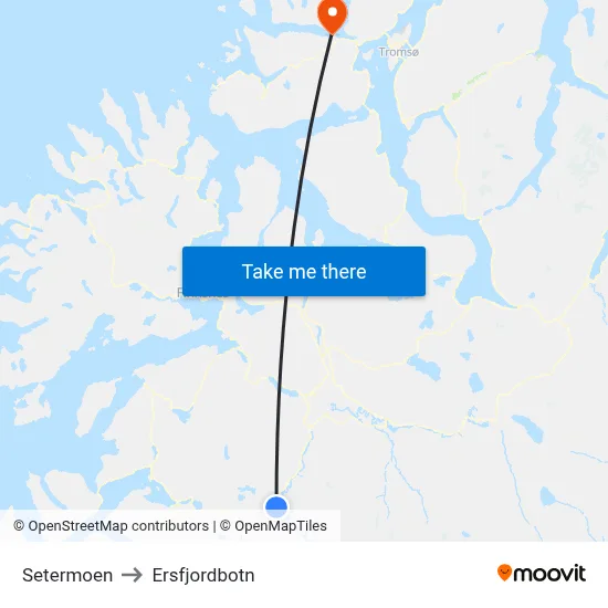 Setermoen to Ersfjordbotn map