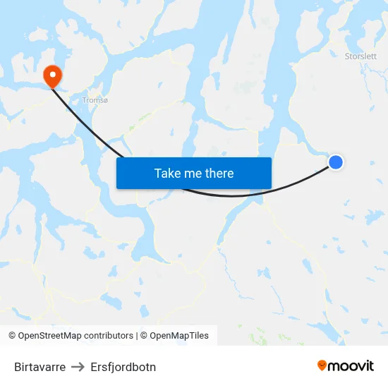 Birtavarre to Ersfjordbotn map