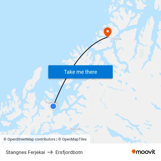 Stangnes Ferjekai to Ersfjordbotn map