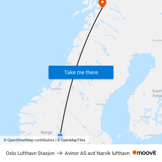 Oslo Lufthavn Stasjon to Avinor AS avd Narvik lufthavn map