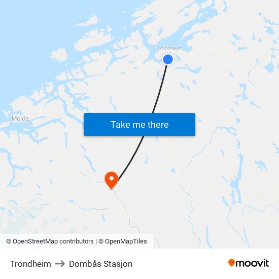 Trondheim to Dombås Stasjon map