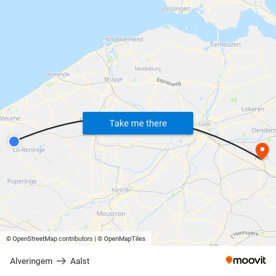 Alveringem to Aalst map