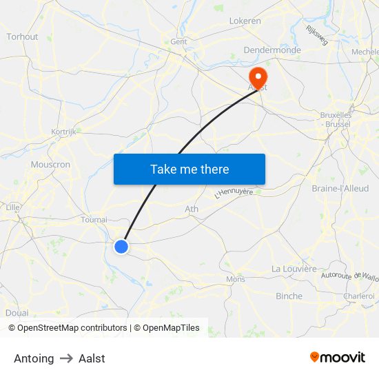 Antoing to Aalst map