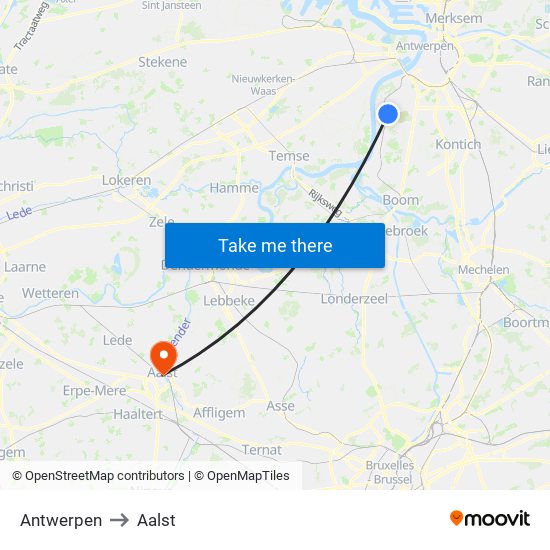 Antwerpen to Aalst map