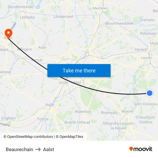 Beauvechain to Aalst map