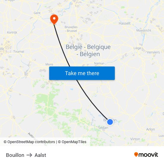 Bouillon to Aalst map