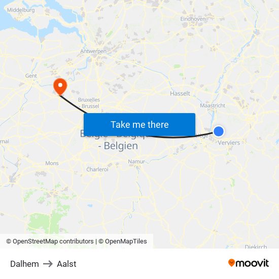 Dalhem to Aalst map