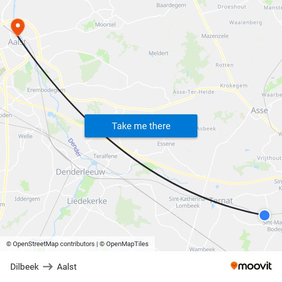 Dilbeek to Aalst map
