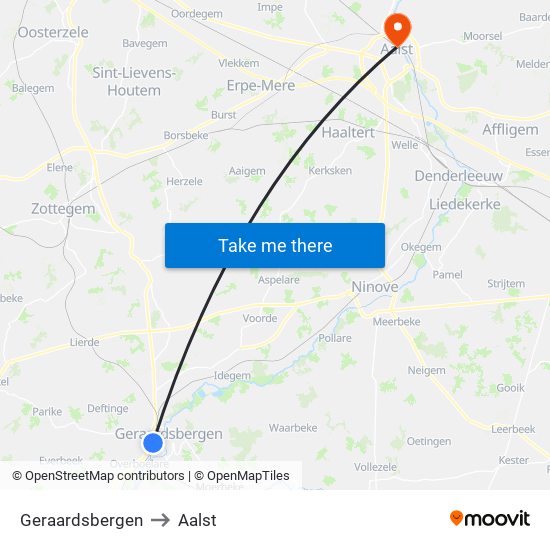 Geraardsbergen to Aalst map