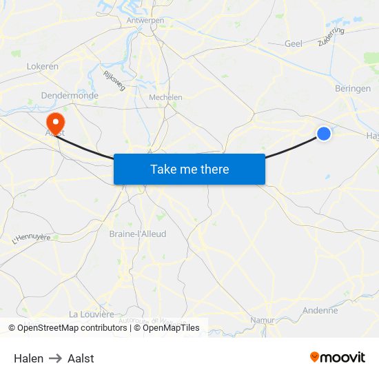 Halen to Aalst map