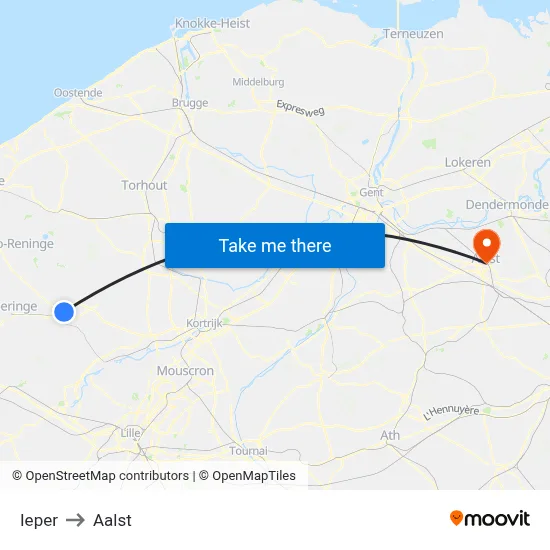 Ieper to Aalst map