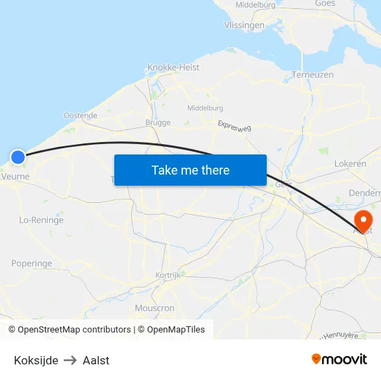 Koksijde to Aalst map