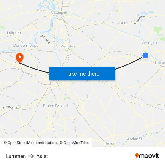 Lummen to Aalst map