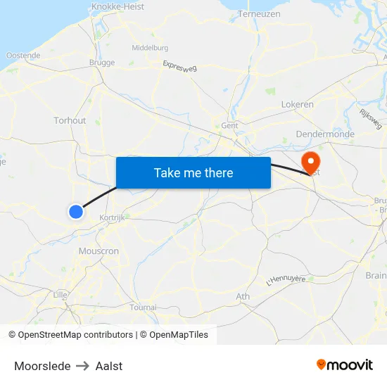 Moorslede to Aalst map