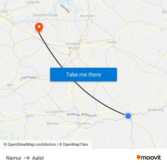 Namur to Aalst map