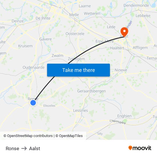 Ronse to Aalst map
