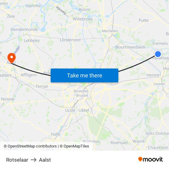 Rotselaar to Aalst map