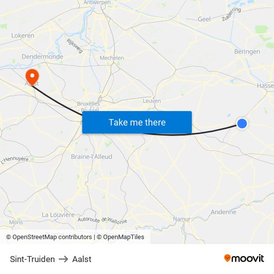 Sint-Truiden to Aalst map