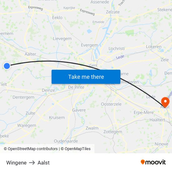 Wingene to Aalst map