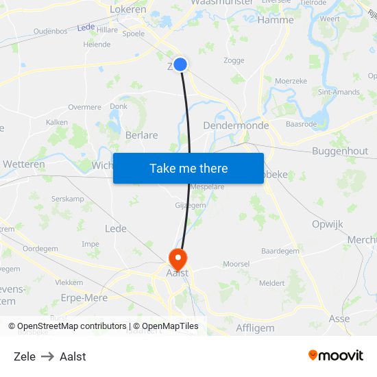 Zele to Aalst map