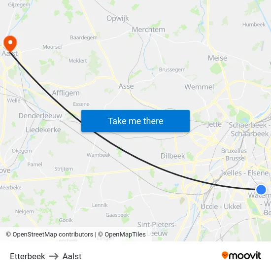 Etterbeek to Aalst map