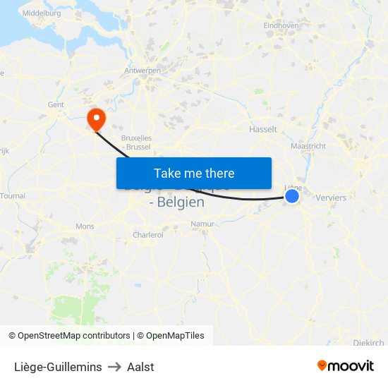 Liège-Guillemins to Aalst map