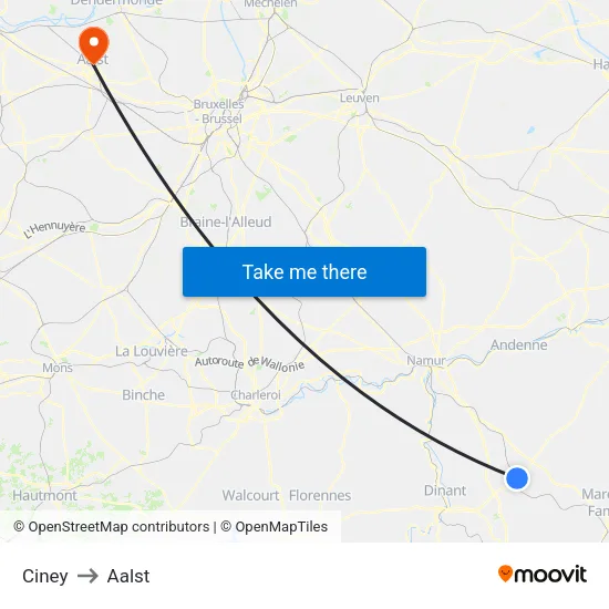 Ciney to Aalst map
