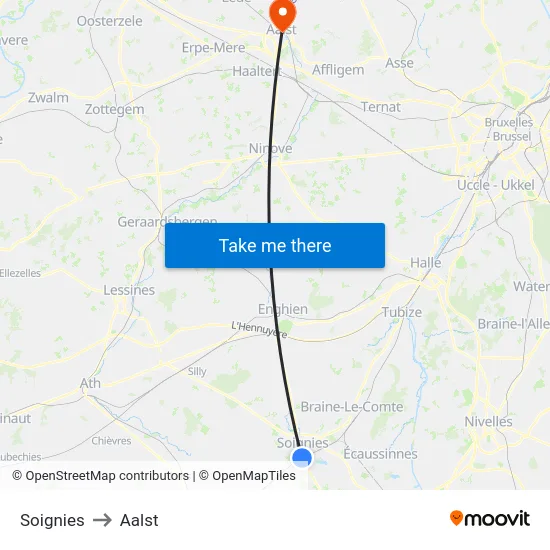 Soignies to Aalst map