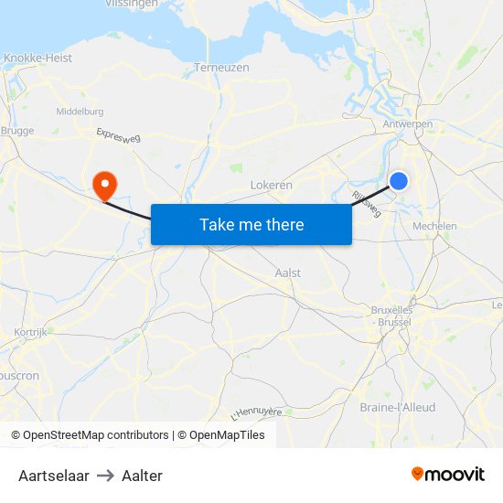Aartselaar to Aalter map