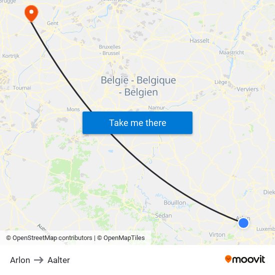 Arlon to Aalter map